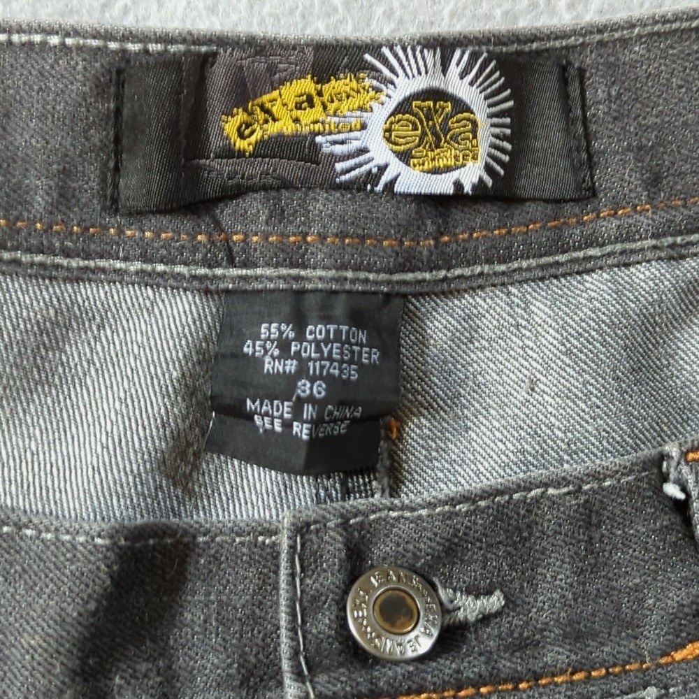 Exa Unlimited Denim Shorts Mens 36 Gray Vintage Tiger Embroidered Baggy Y2K - Picture 3 of 9